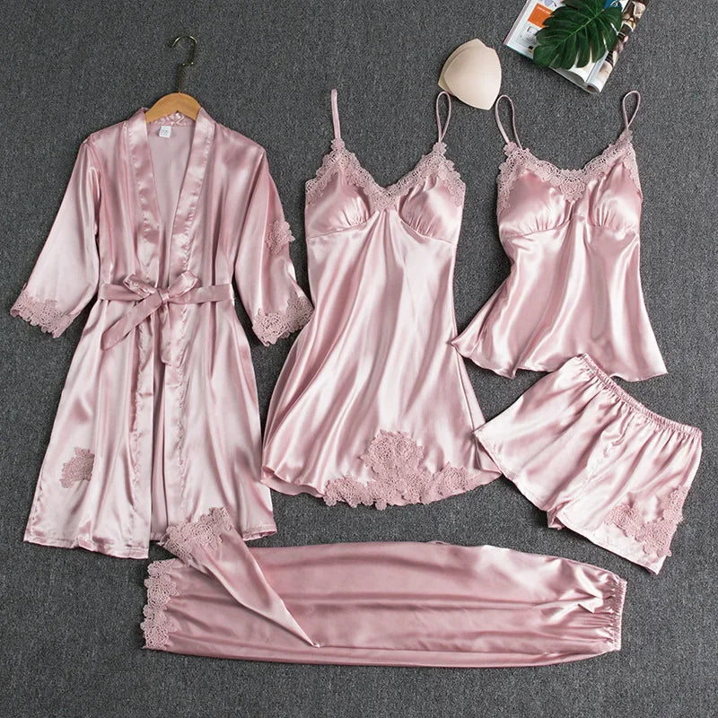 Conjunto de pijamas  e lingeries femininos  -5 peças